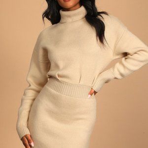 New - Cream Turtleneck Mini Sweater Dress - Lulus